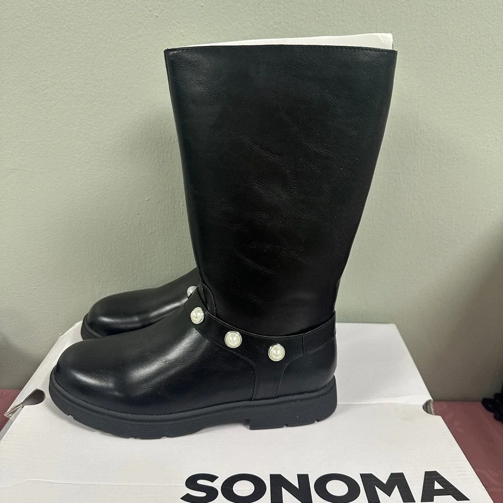 Sonoma Goods For Life Girls Black Pearl Strap Tall Boots BREAH Size 6 NEW